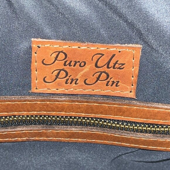 Puro Utz Pin Pin Cowhide & Leather Adjustable Strap Zippered Pocket Bucket Bag - Picture 9 of 13